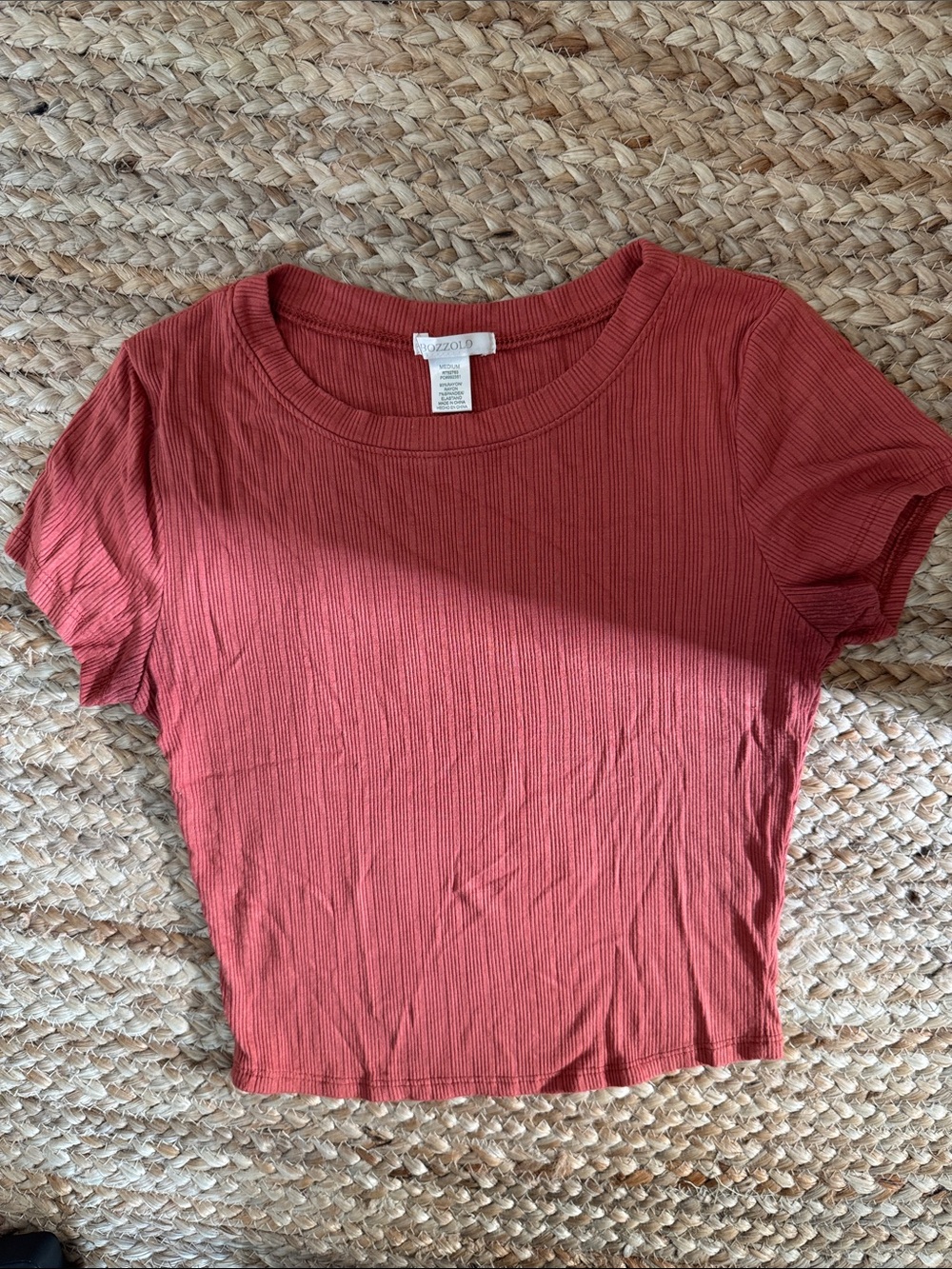 Bozzolo Rust Ribbed Short Sleeve Crop Top